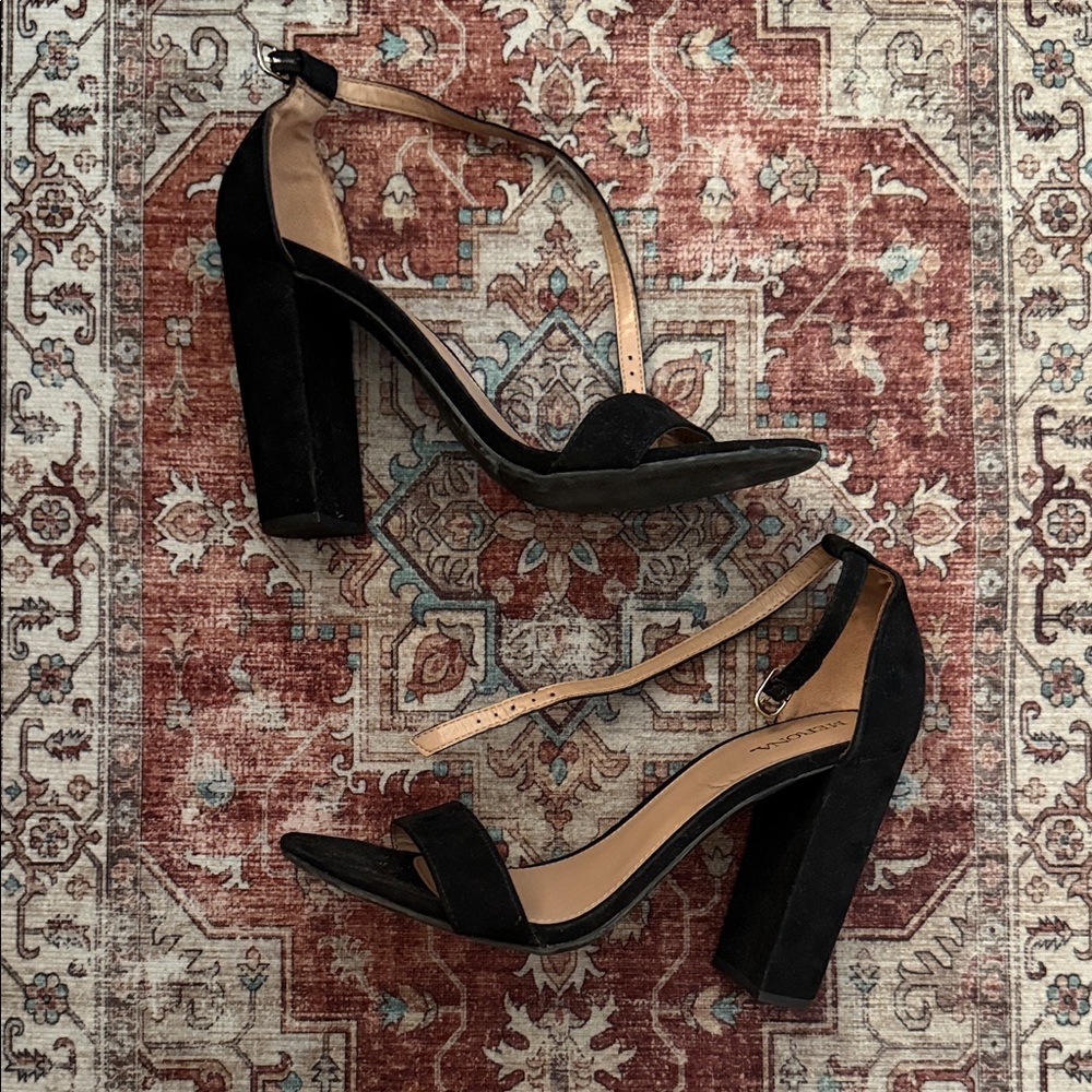 Black Suede Ankle Strap Heels